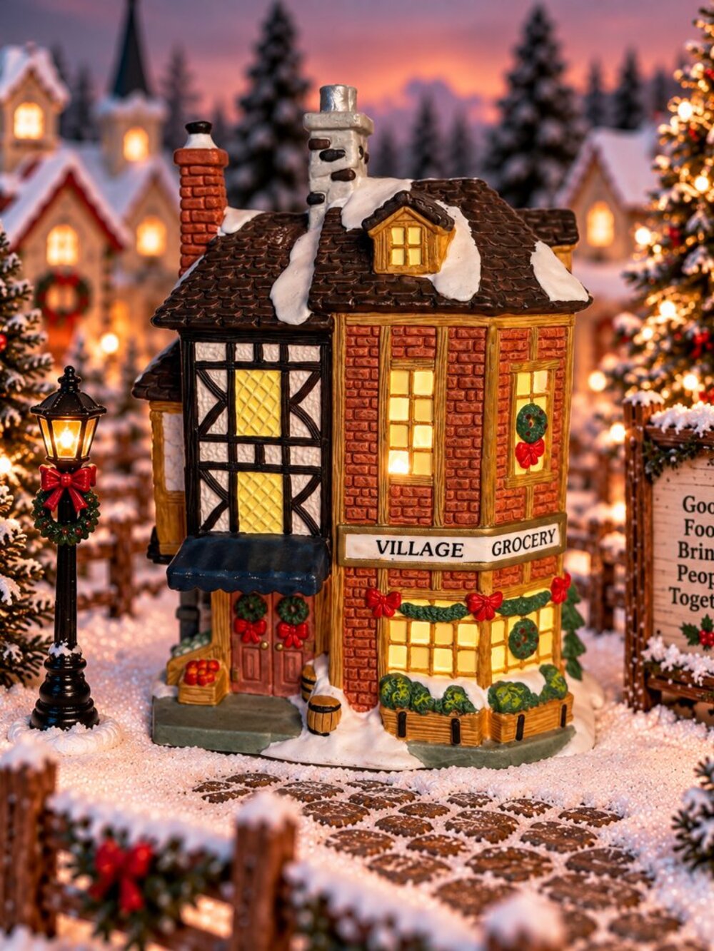 Lighted Christmas Village Grocery Store 9" Victorian Holiday Building